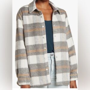 Blank NYC Relaxed Plaid Shacket - Gray, Cream & Tan